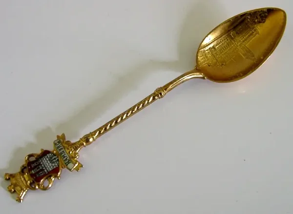 GERMAN SOLID SILVER GILT ENAMEL HAMBURG SOUVENIR SPOON c1920 ANTIQUE 10g