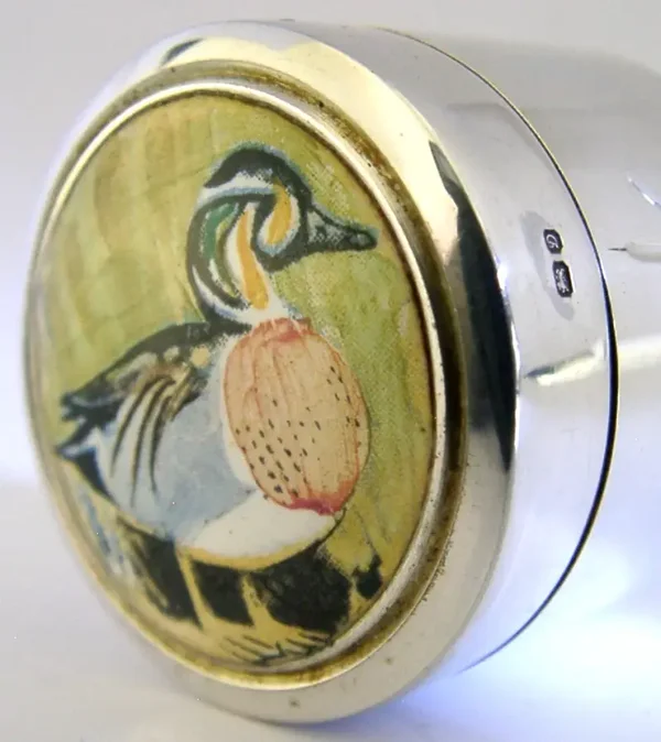 PRETTY STERLING SILVER ENAMEL ENGLISH DUCK BOX 1979 FOWL