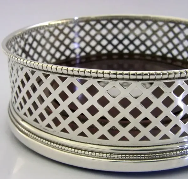 LARGE ENGLISH STERLING SILVER WINE CHAMPAGNE BOTTLE COASTER 1991 BARWARE