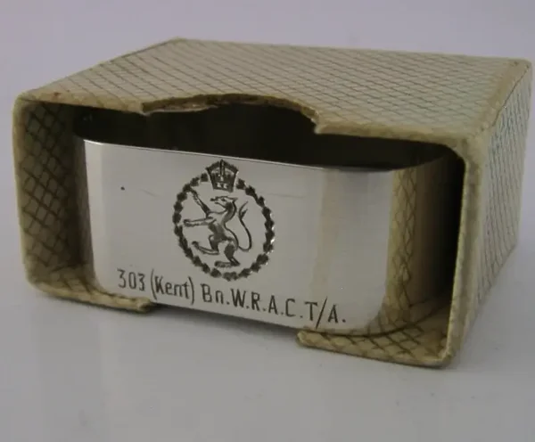 MILITARY STERLING SILVER NAPKIN RING 303 KENT Bn WRAC TA 1960 BOXED
