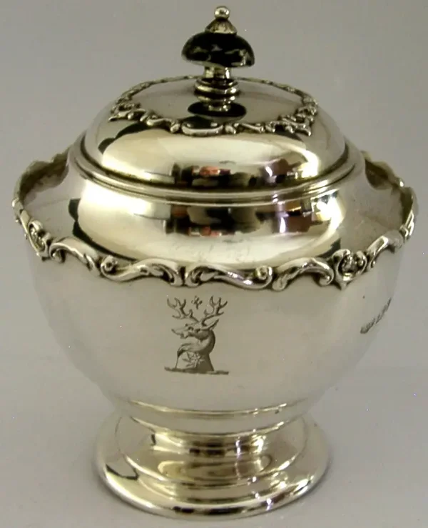 EDWARDIAN STERLING SILVER TEA CADDY BOX WILKINSON CREST ? 1903 ANTIQUE 224g