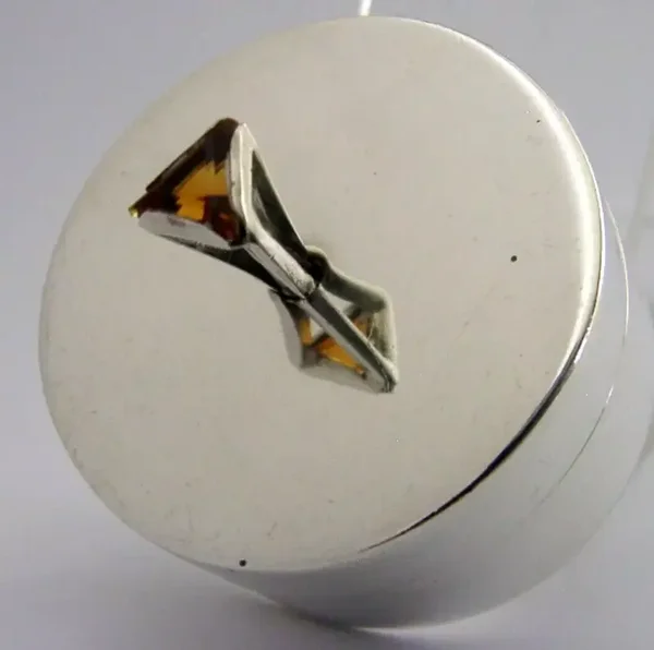 BEAUTIFUL GEM SET STERLING SILVER CITRINE TRINKET PILL BOX 1973 MODERN 50g
