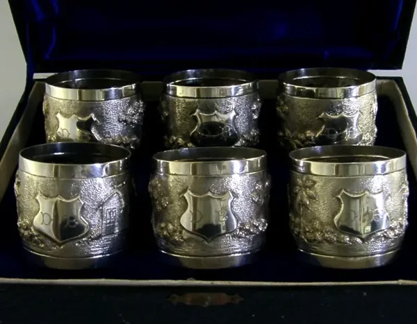162g BEAUTIFUL SIX SOLID SILVER NAPKIN RINGS c1920 INDIAN ANTIQUE CASED