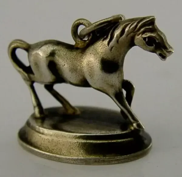 RARE AMERICAN STERLING SILVER GILT HORSE WAX SEAL FOB TAMPER 1880 ANTIQUE ANIMAL