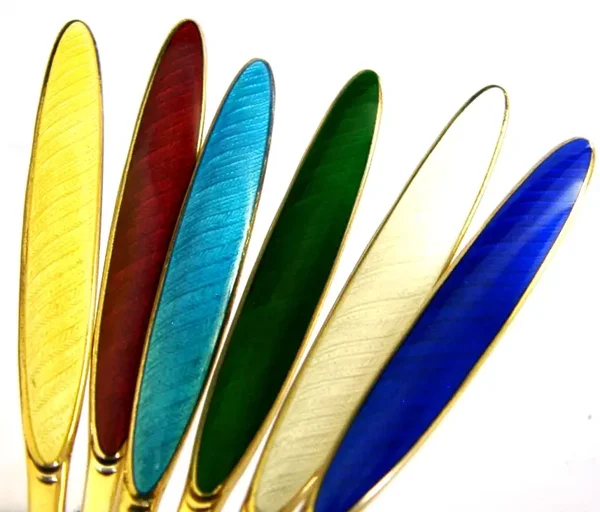 STERLING SILVER ENAMEL SPOONS NORWEGIAN c1960 RETRO VINTAGE
