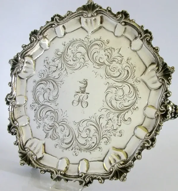 350g GEORGIAN STERLING SILVER TRAY SALVER HALL / HALFORD FAMILY CREST 1820