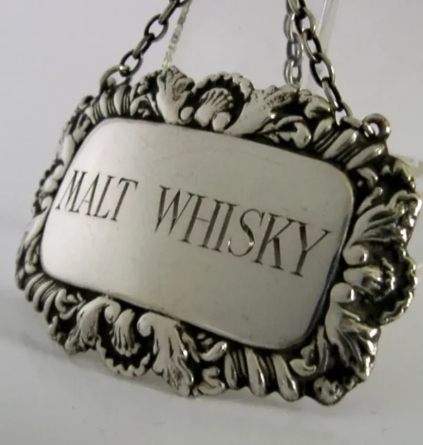 UNUSUAL MALT WHISKY LABEL STERLING SILVER 1985 BARWARE