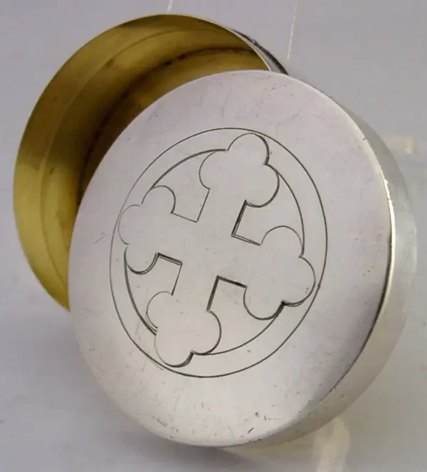 ENGLISH VICTORIAN STERLING SILVER PYX PRIESTS WAFER BOX 1884 RELIGIOUS