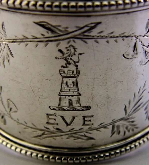 ENGLISH STERLING SILVER MIDDLETON FAMILY CREST NAPKIN RING 1880 ANTIQUE EVE