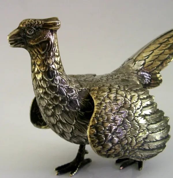 7.5inch STERLING SILVER TABLE PHEASANT BIRD FIGURE 1920 HUNTING SHOOTING ANIMAL