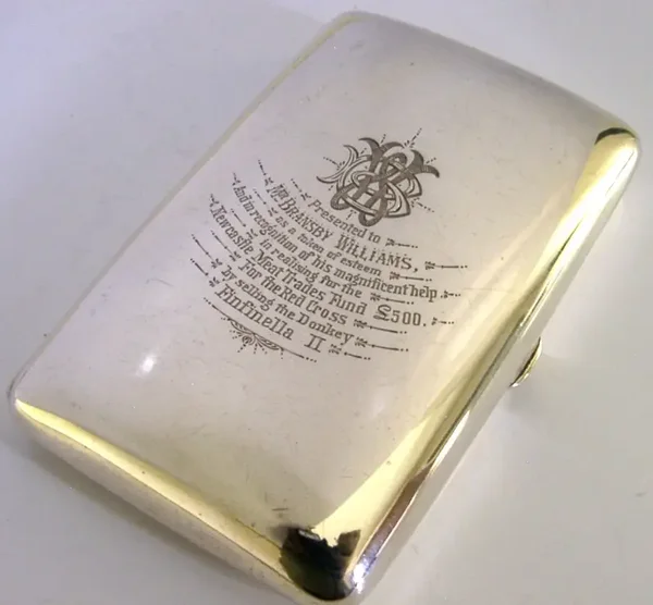 SUPERB STERLING SILVER WWI ERA RED CROSS NEWCASTLE RELATED CIGAR CASE 1916 180g
