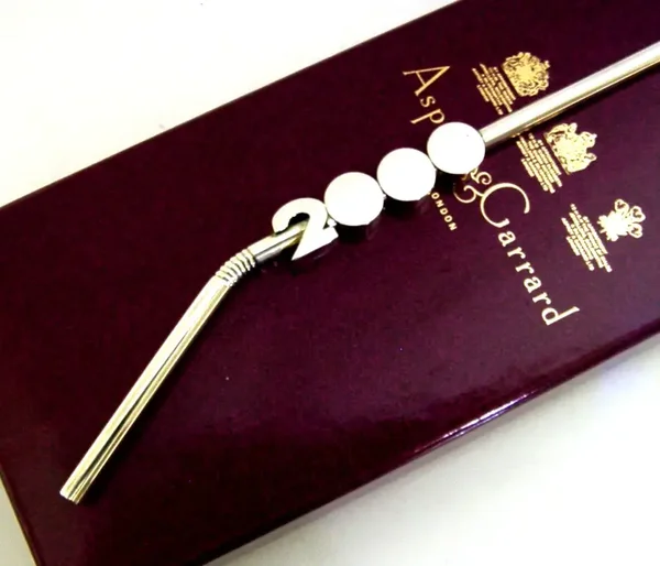 BOXED ASPREY STERLING SILVER MILLENNIUM COCKTAIL STRAW MIXER BARWARE 2000 MINT