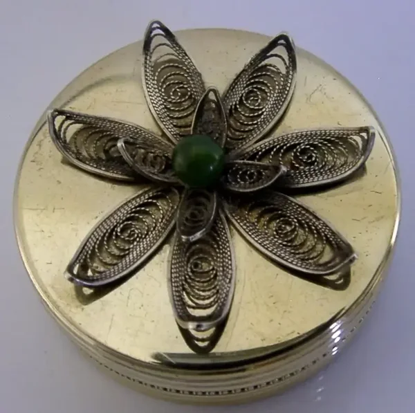 ENGLISH STERLING SILVER JADE FILIGREE FLOWER BOX 1985 MARGARET LIMITED EDITION