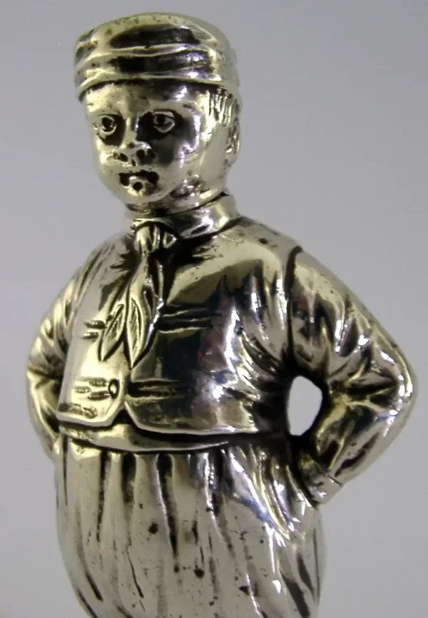 LARGE 63g 800 SOLID SILVER BOY PEPPER POT c1900 ANTIQUE NOVELTY CRUET