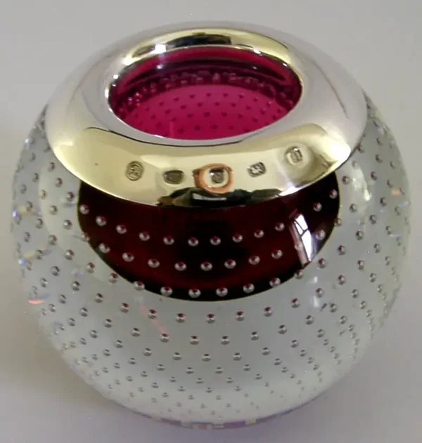 STERLING SILVER CRANBERRY GLASS BUBBLE MATCHSTRIKER 2008 ISLE of WIGHT 542g