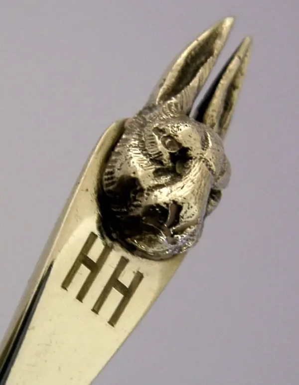 ENGLISH SILVER PLATED HH HARE HOUNDS HUNTING SPOON c1920 ANTIQUE