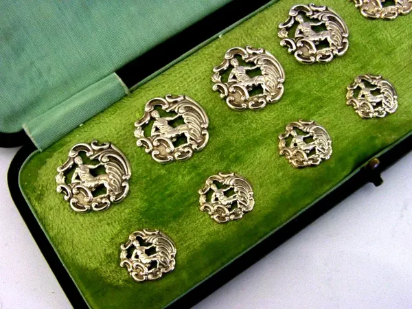 RARE 12 BEAUTIFUL STERLING SILVER BUTTONS 1900 VICTORIAN ENGLISH ANTIQUES CASED