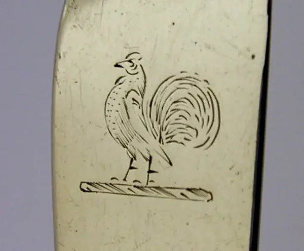 LARGE IRISH STERLING SILVER COCK FAMILY CRESTED SCOOP SPOON 1887 ANTIQUE 6.75ins