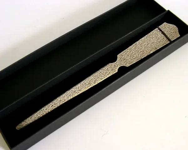 BOXED ENGLISH STERLING SILVER TEXTURED LETTER ENVELOPE OPENER 1970 DESK ITEM