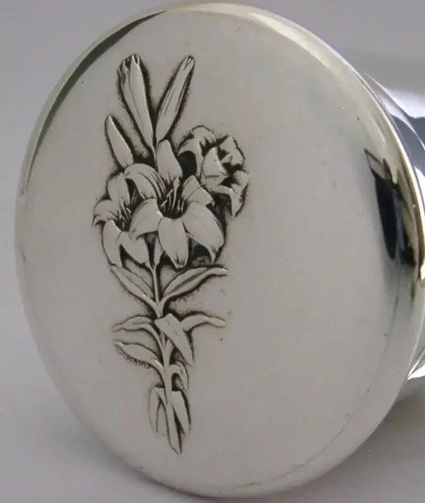 IRIS ART NOUVEAU STERLING SILVER DRESSING TABLE BOX or TEA CADDY 1907 ANTIQUE