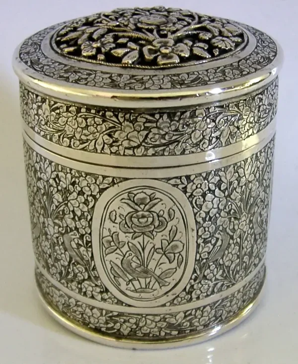 HEAVY 156g SOLID SILVER OTTOMAN TURKISH TEA CADDY BOX c1900 ANTIQUE