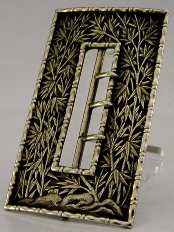 BEAUTIFUL ANTIQUE STERLING SILVER CHINESE EXPORT BUCKLE BANBOO c1900 3.25inch