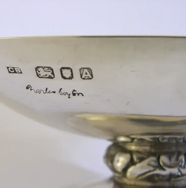 ARTS & CRAFTS STERLING SILVER OVAL DISH BOWL 1936 CHARLES BOYTON PLANNISHED