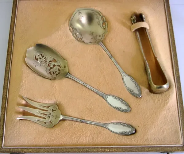 BEAUTIFUL FRENCH STERLING SILVER HORS D'OEUVRE SERVING SET c1910 ANTIQUE