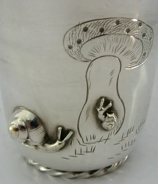 FRENCH MID CENTURY MODERN SILVER PLATE SNAIL & MUSHROOM BEAKER CUP c1950