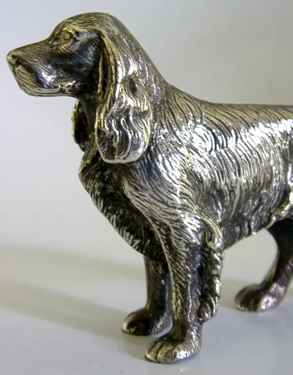 BEAUTIFUL SILVER PLATED SPANIEL DOG DESK FIGURE c1950s ANIMAL 280g SHOOTING