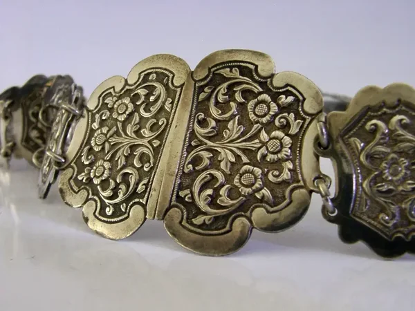 STUNNING INDIAN SOLID SILVER BELT & BUCKLE c1890 ANTIQUE 180g KUTCH