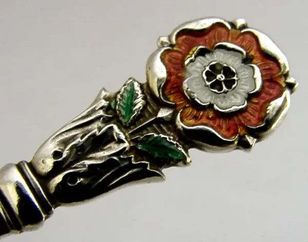 ENGLISH STERLING SILVER ENAMEL LANCASHIRE ROSE SPOON 1979