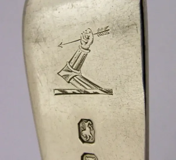 ENGLISH SOLID STERLING SILVER DONALDSON FAMILY CRESTED FORK 1855 ANTIQUE