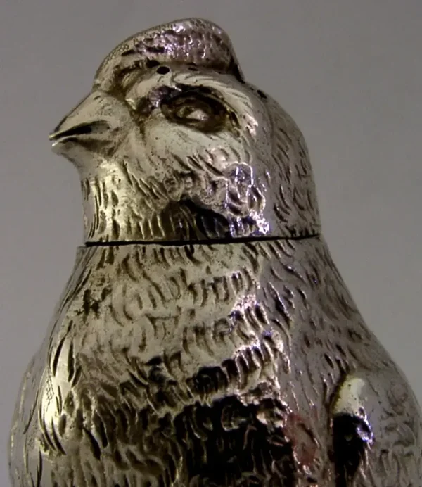LARGE RARE GERMAN HANAU SOLID SILVER BIRD POUNCE POT BOX c1890 ANTIQUE ANIMAL