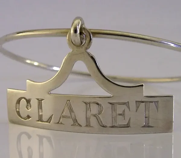 STERLING SILVER CLARET DECANTER BOTTLE COLLAR LABEL 1979 BARWARE