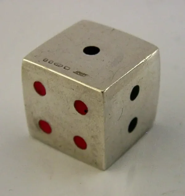 SOLID STERLING SILVER ENAMELLED DICE ENGLISH 1999