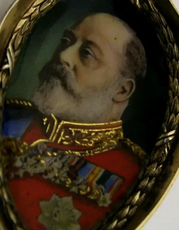 SUPERB STERLING SILVER ENAMEL PICTURE BOWL SOUVENIR SPOON KING EDWARD VII 1908