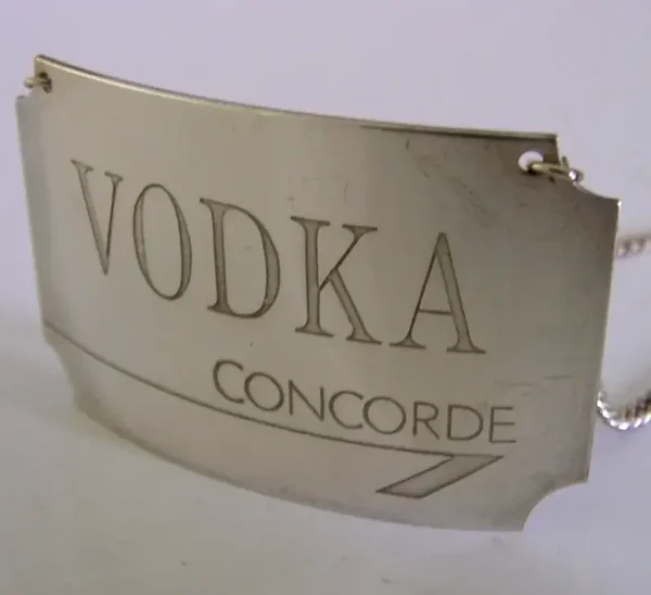 VODKA CONCORDE STERLING SILVER WHISKY DECANTER BOTTLE LABEL 1986 AIRCRAFT