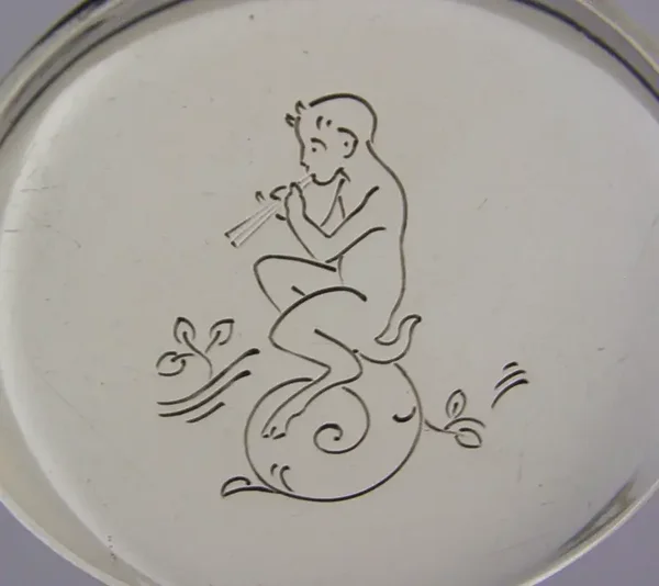 BEAUTIFUL DANISH 64g SOLID SILVER SERVER PAN FAUN SATYR 1933 ART DECO ANTIQUE