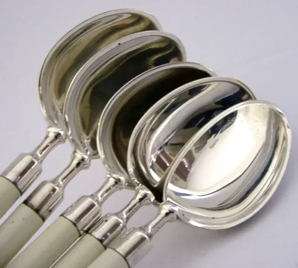 HANS HANSEN DANISH DESIGNER SOLID SILVER CERAMIC SUNDAE ICECREAM SPOONS c1950