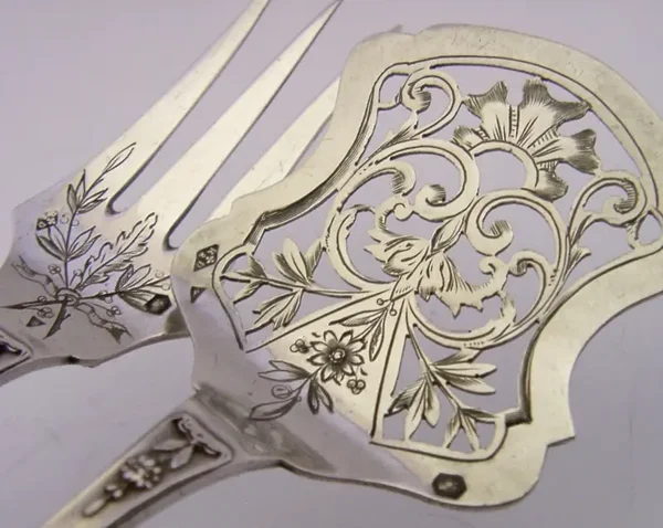PRETTY FRENCH STERLING SILVER HORS D'OEUVRE SERVERS c1900 ANTIQUE PARIS