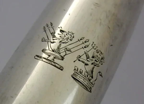 RARE STERLING SILVER DOUBLE FAMILY CRESTED MARROW SCOOP 1800 GEORGIAN ANTIQUE