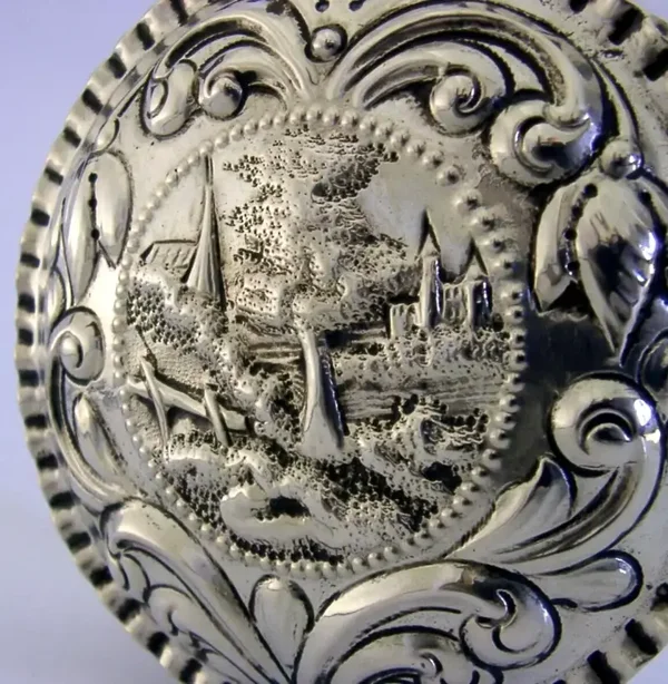 LARGE 198g GERMAN HANAU SOLID SILVER TABLE TRINKET JEWELLERY BOX c1900 ANTIQUE