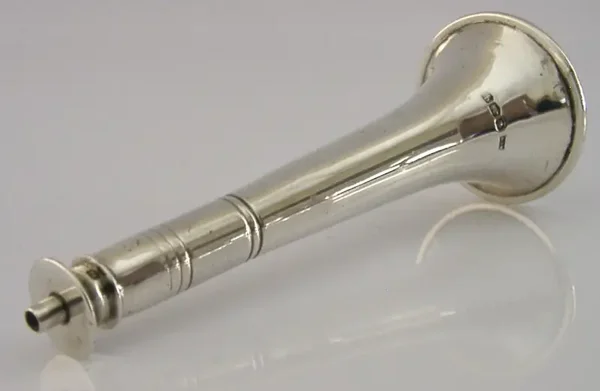 ENGLISH STERLING SILVER TABLE CIGAR LIGHTER FOX HUNTING HORN 1933 ANTIQUE