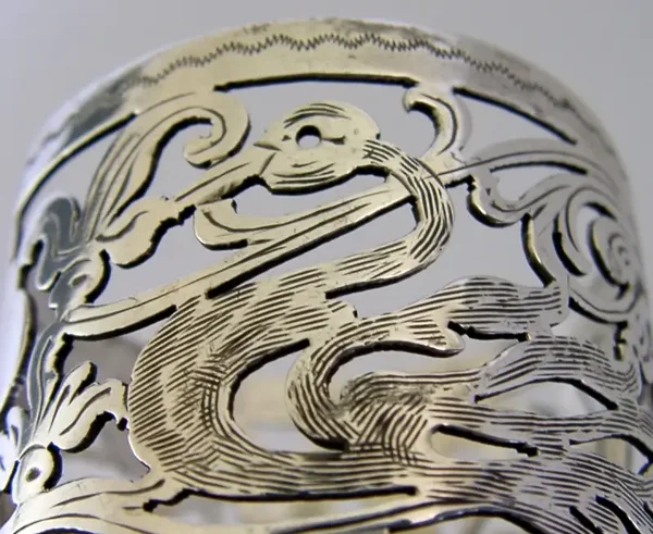 SUPERB ART NOVEAU PIERCED STERLING SILVER SWANS NAPKIN RING c1900 ANTIQUE ANIMAL