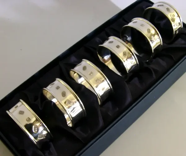 SIX SOLID STERLING SILVER NAPKIN RINGS 2003 BOXED