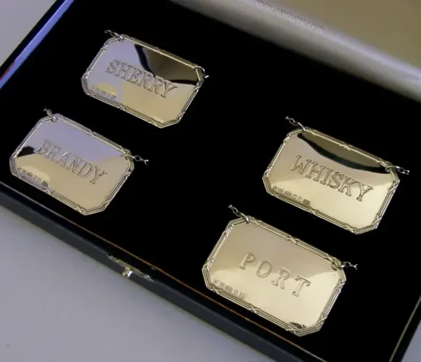 SUPERB SET of FOUR CASED STERLING SILVER WINE LABELS 2003/05 BARWARE