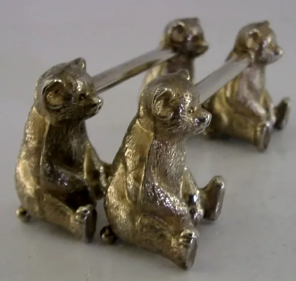 NOVELTY STERLING SILVER TEDDY BEAR CUTLERY RESTS 1910 ANIMALS ENGLISH ANTIQUES