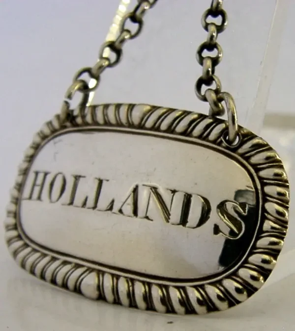 SCOTTISH GEORGIAN STERLING SILVER HOLLANDS GIN WINE LABEL 1817 ANTIQUE