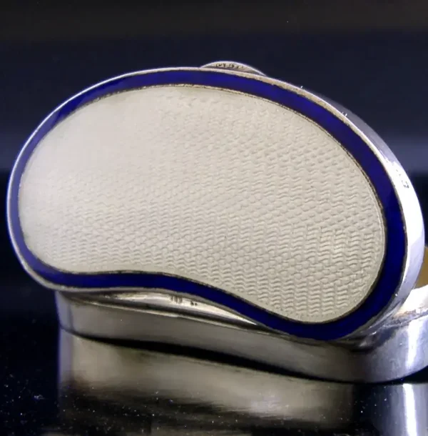 STUNNING RARE STERLING SILVER ENAMEL KIDNEY SHAPED BOX 1911 ANTIQUE